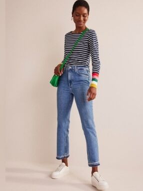 Boden Navy And White Striped Ella Long Sleeve Breton Top Cotton Multicolor Cuff